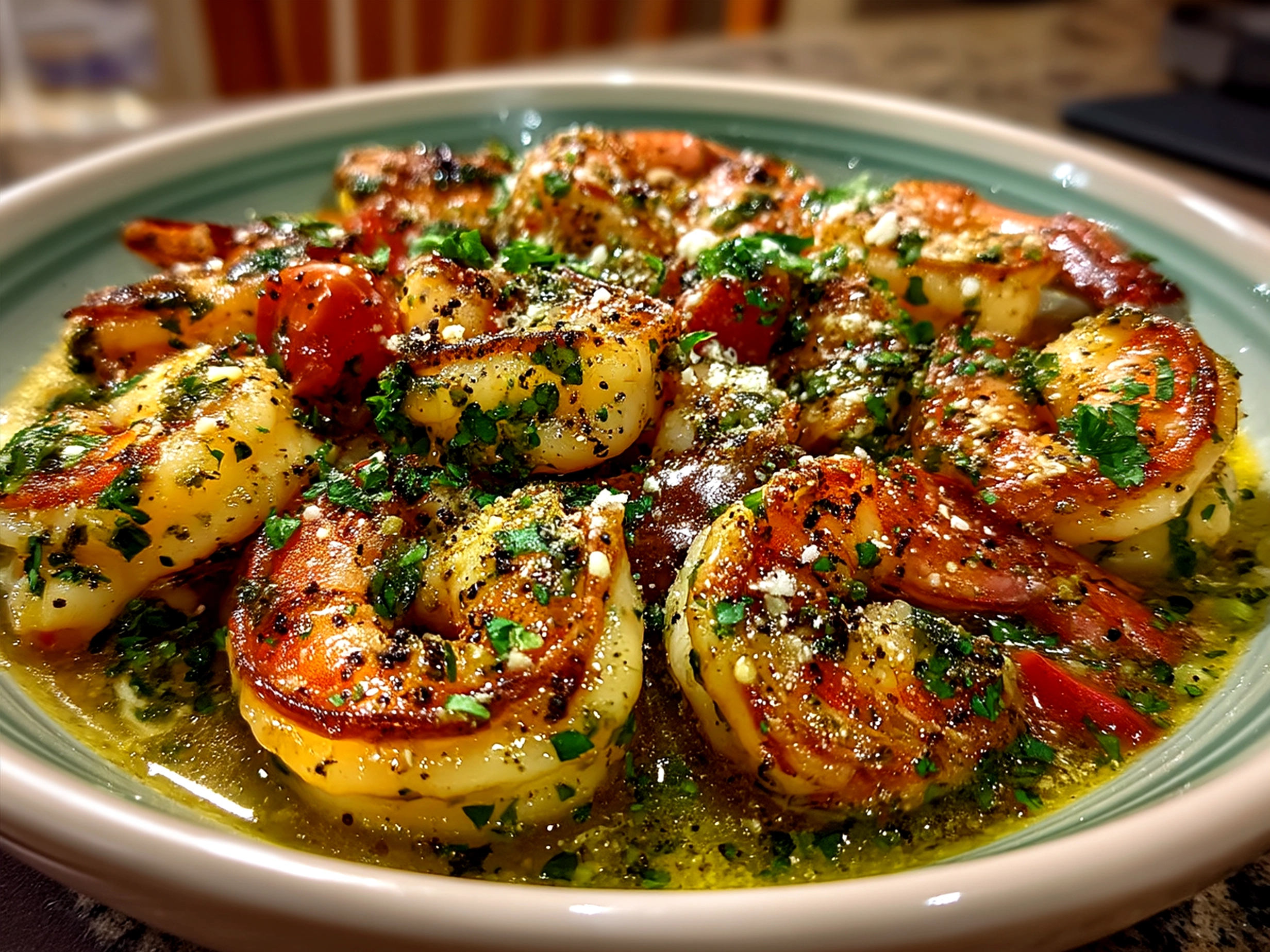 Serving of Shrimp Scampi Nourish Bowl beautifully plated with fresh vegetables and grains