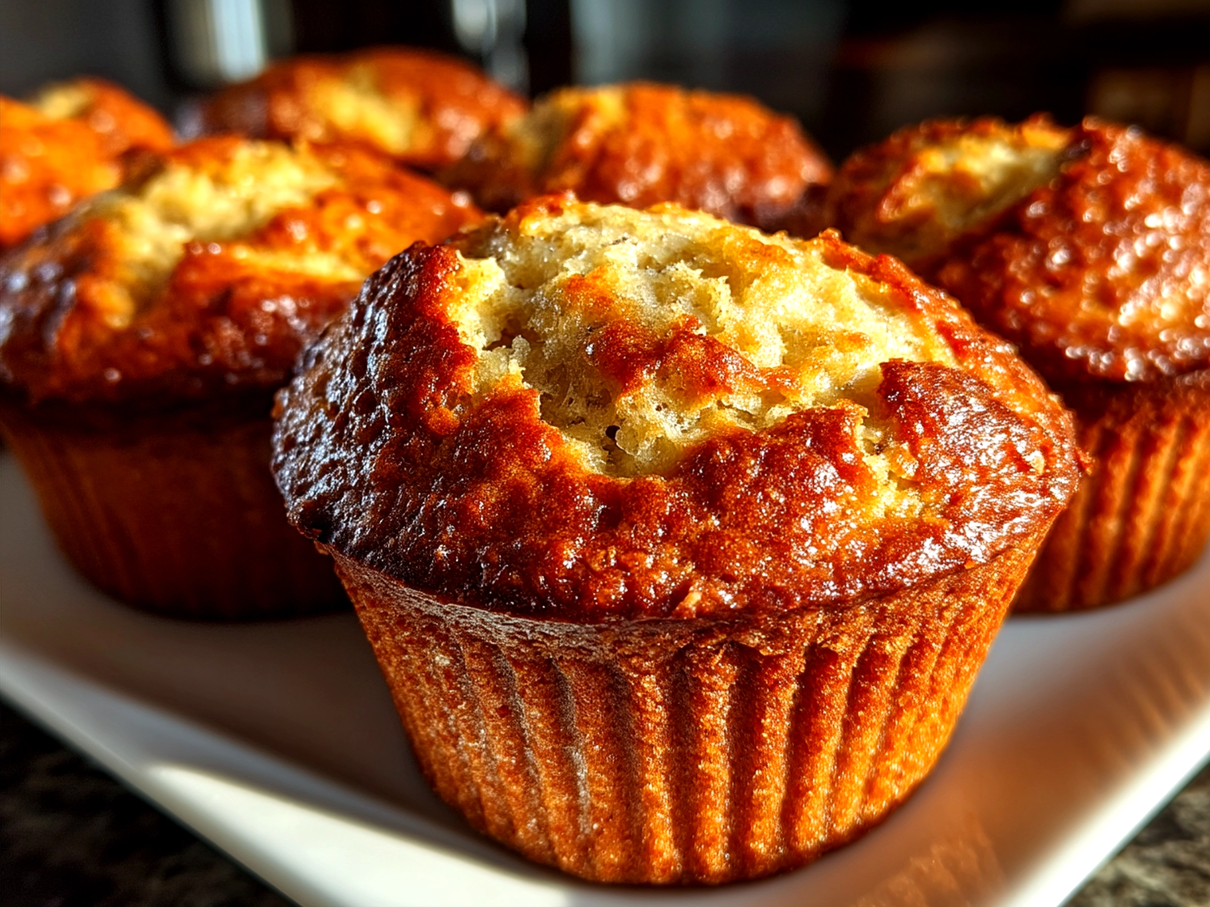Plate of freshly baked Sourdough Discard Banana Muffins ready to serve