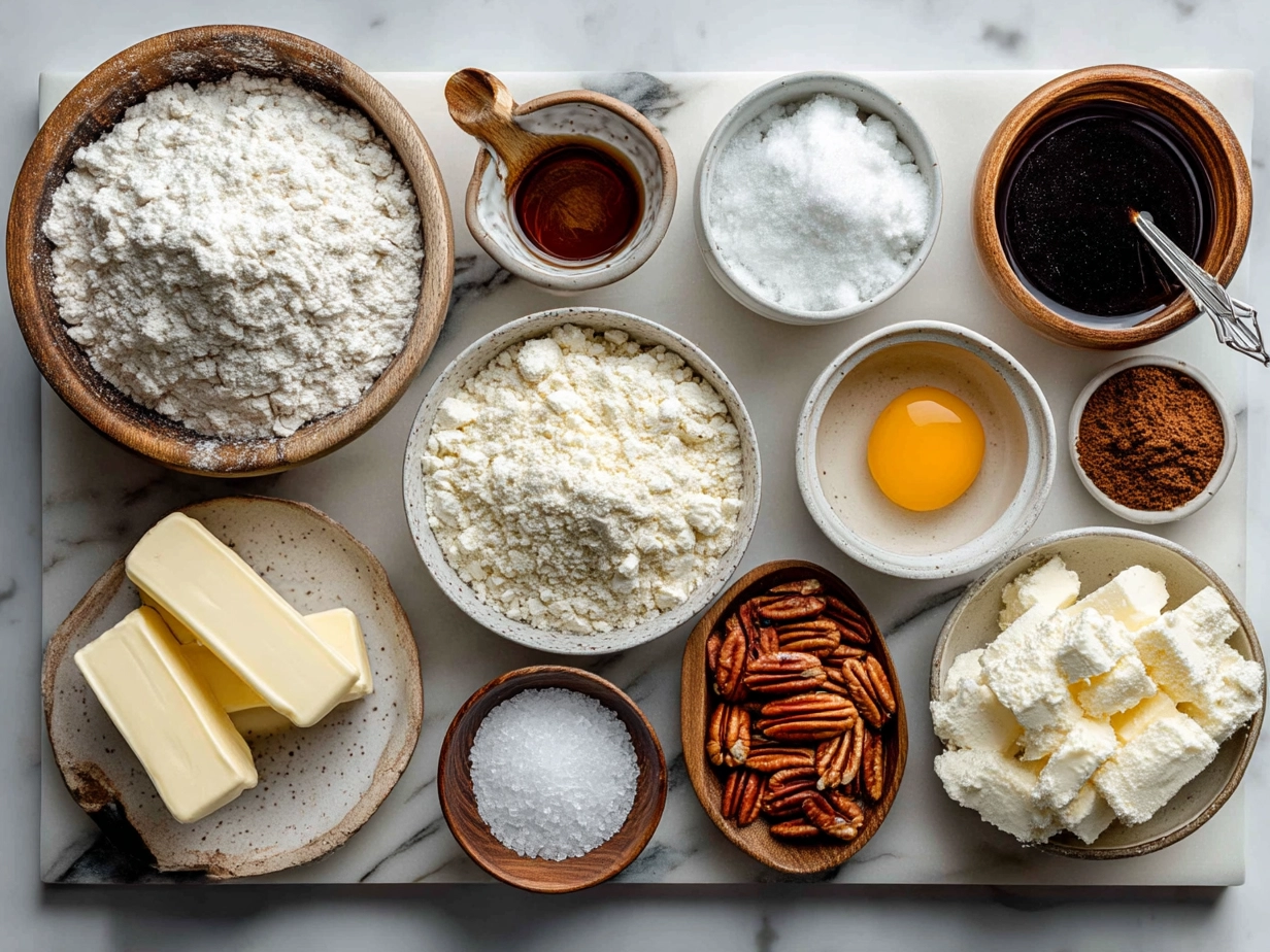 Top down view of raw ingredients for sourdough discard pretzel bites including flour, sourdough discard, sugar, salt, and baking soda