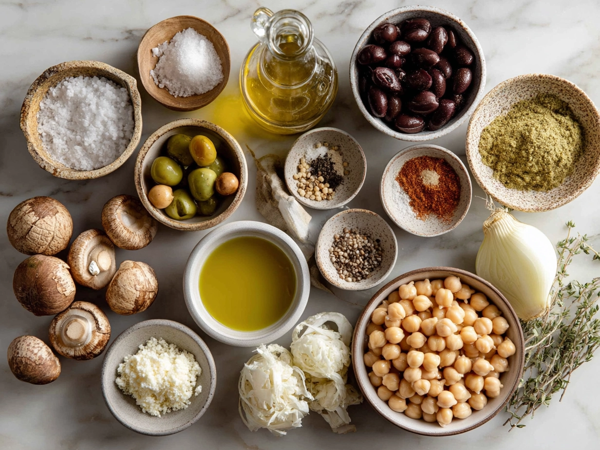 Ingredients for Tuscan Chickpea Soup laid out on a kitchen counter