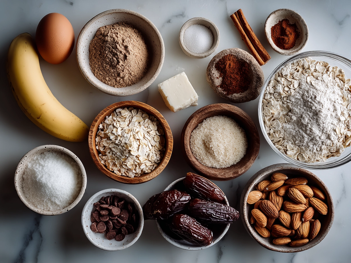 Ingredients for Valentines Oatmeal Bowl including oats, berries, milk, chia seeds, and yogurt